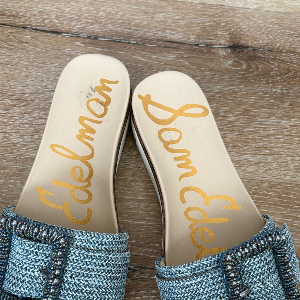 Sam Edelman Textured Blue Slide Sandals - Picture 6 of 6
